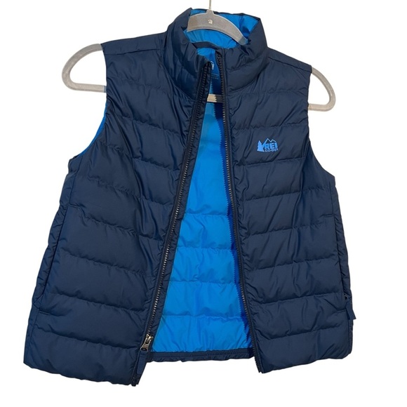 REI Co-Op Down Filled Two Tone Blue Puffer Vest Size Medium Outdoor Warm Layers - Picture 1 of 7